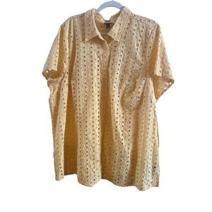 NWT Torrid Yellow Eyelet Lace Short Sleeve Blouse Size 3